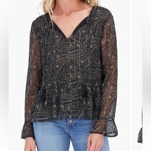 Lucky Brand Black Paisley Peplum XS